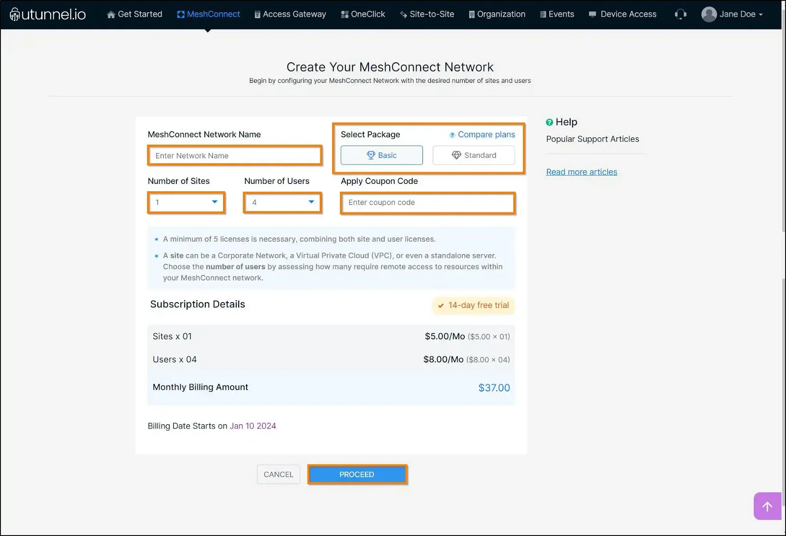 How to configure a MeshConnect network order summary page