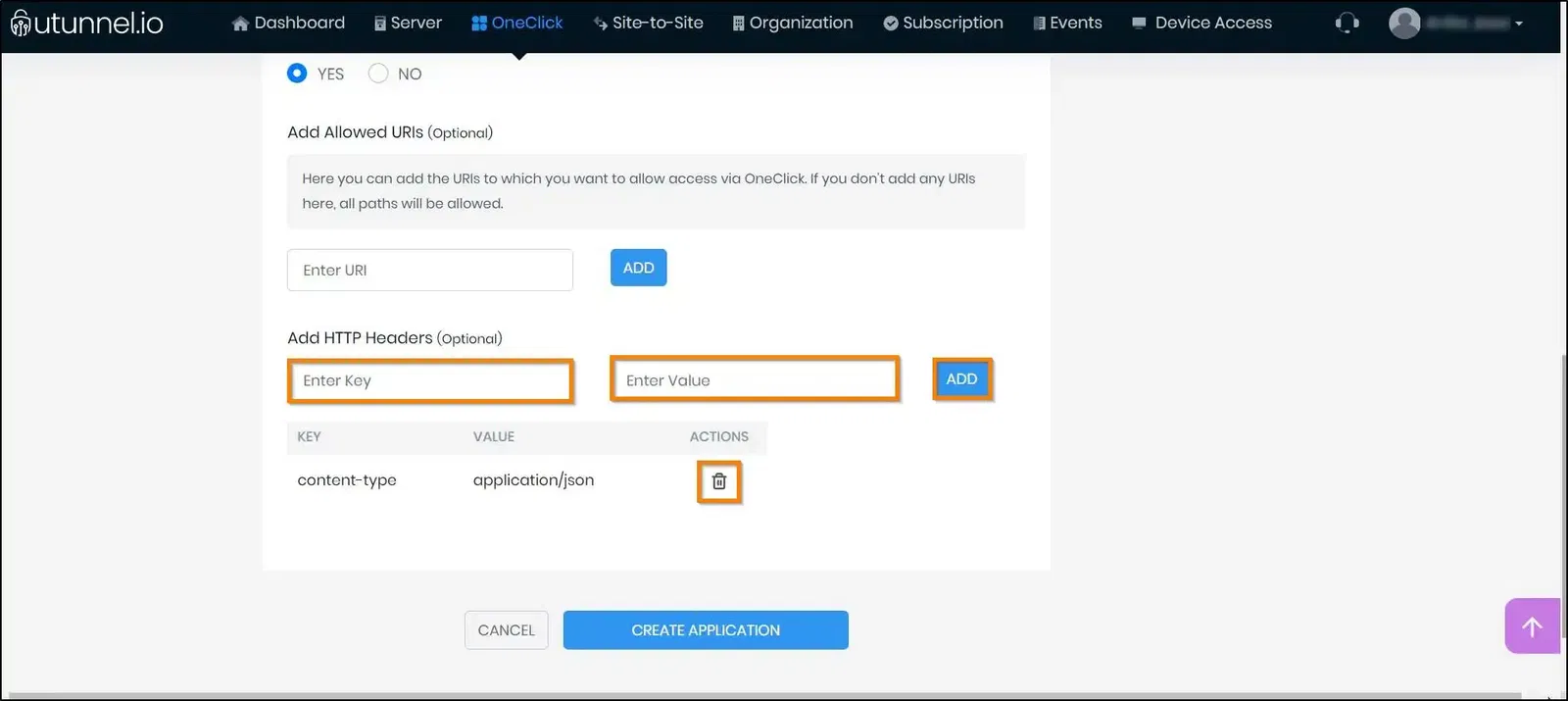 How to Create an HTTP or HTTPS OneClick Application add HTTP headers