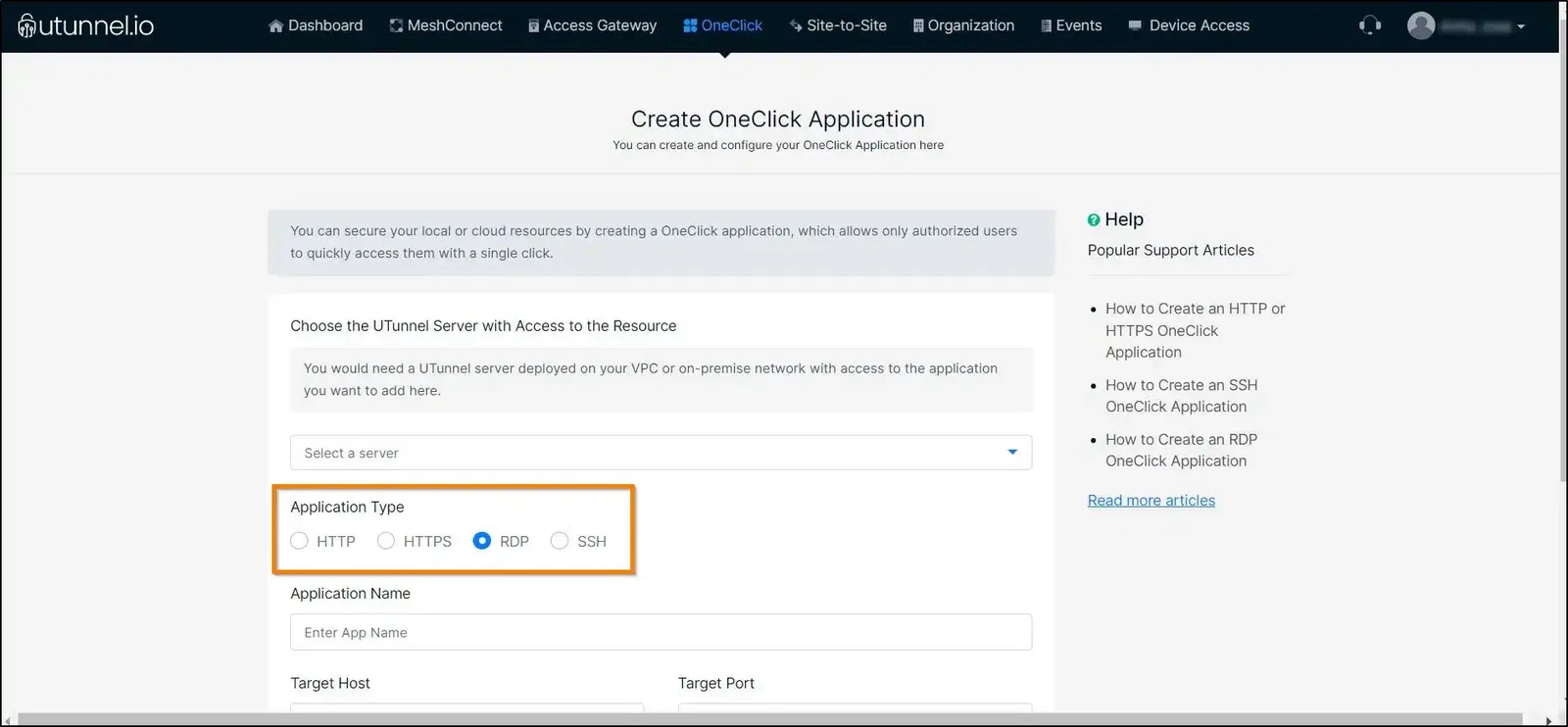 zero trust application select RDP 