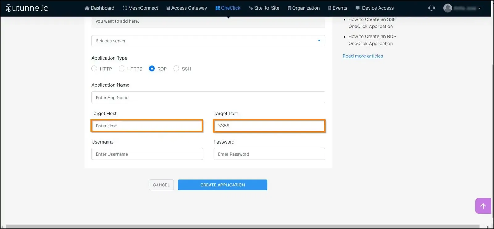 zero trust application RDP target details