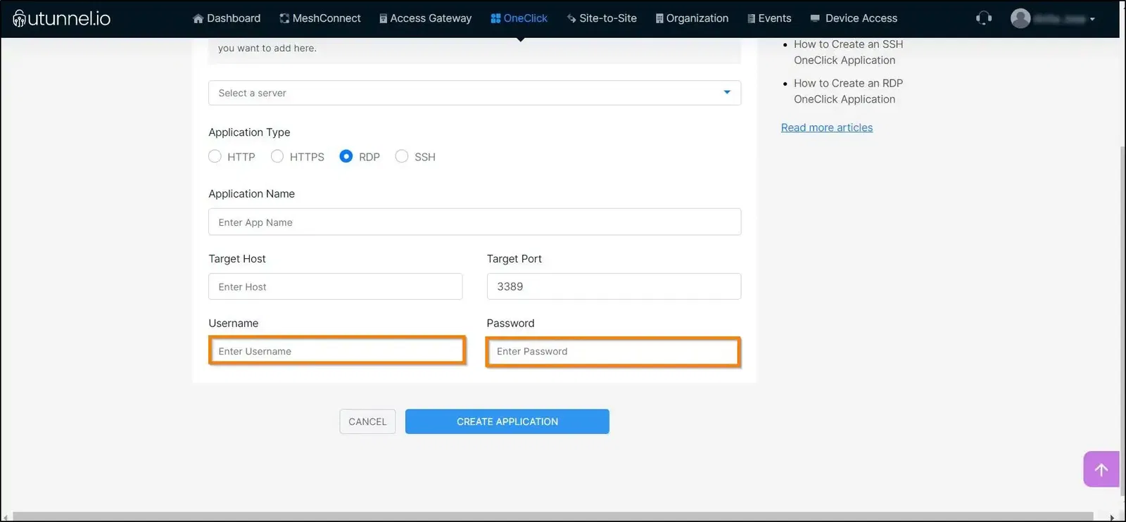 zero trust application RDP username and password