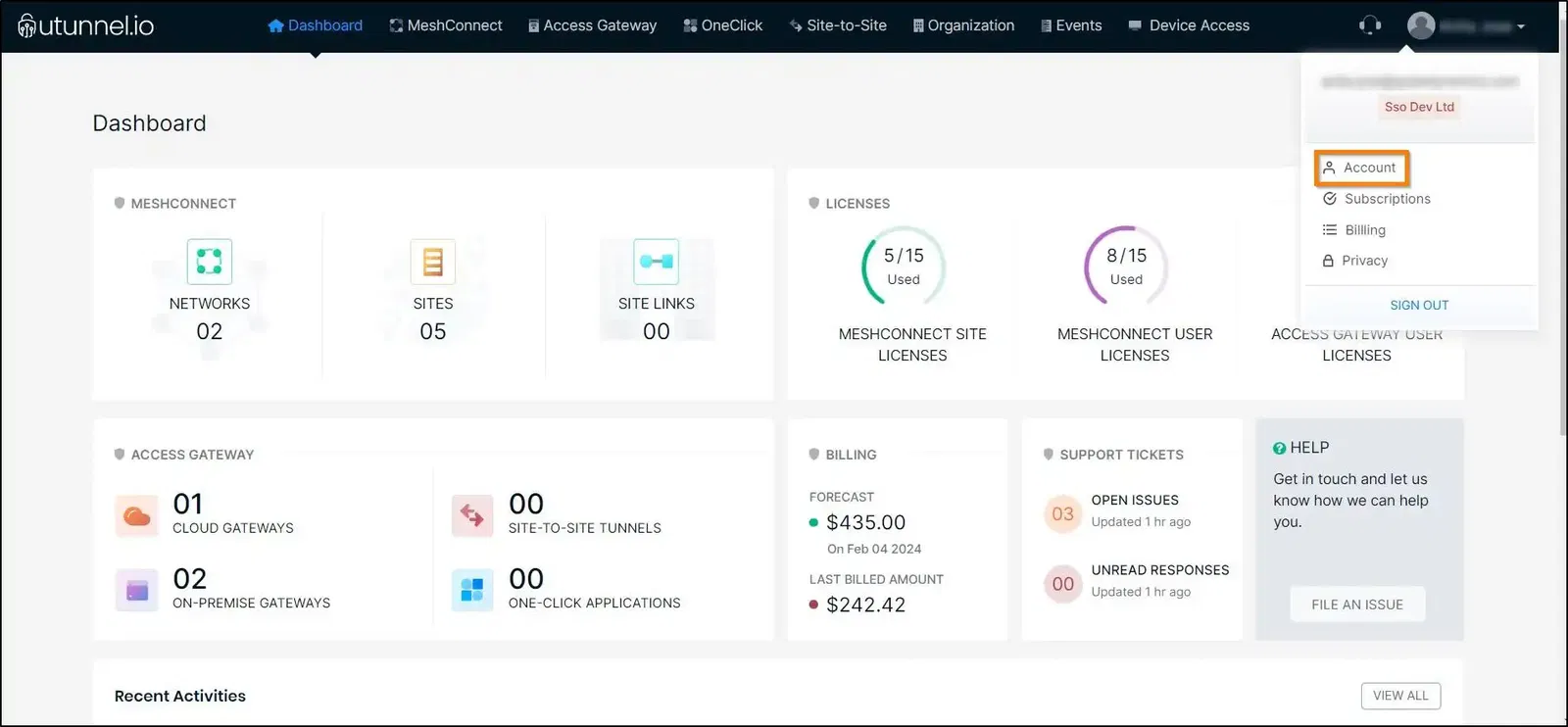 totp for business vpn main dashboard page