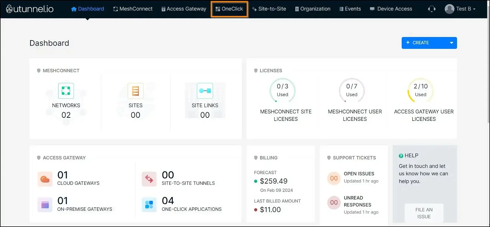 account provisioning utunnel server dashboard