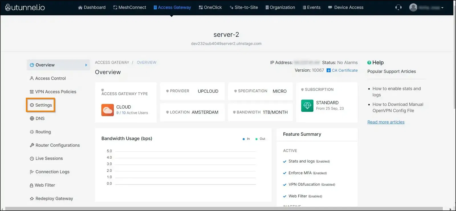 server settings screen for enabling openvpn manual connection