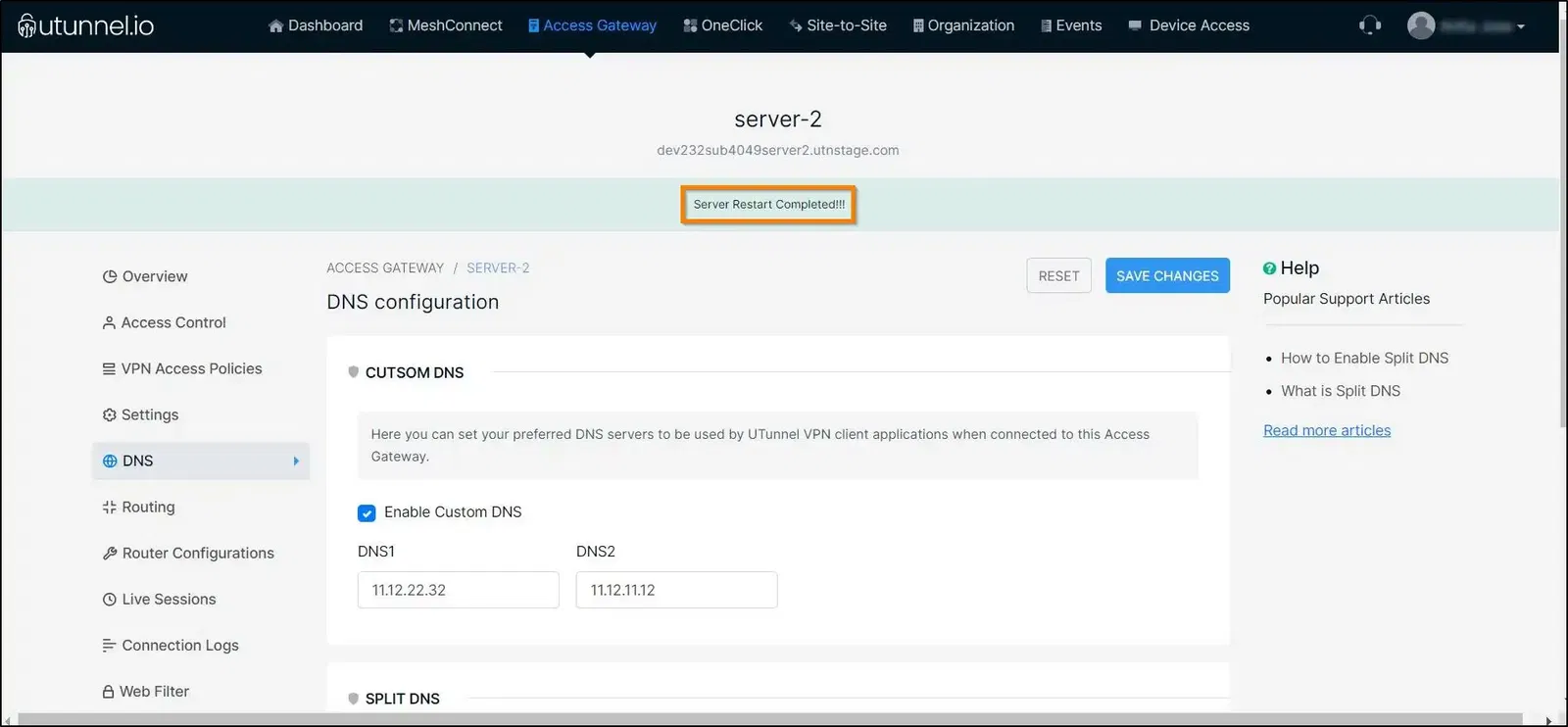 How to Enable Split DNS on Your VPN Server restart is completed