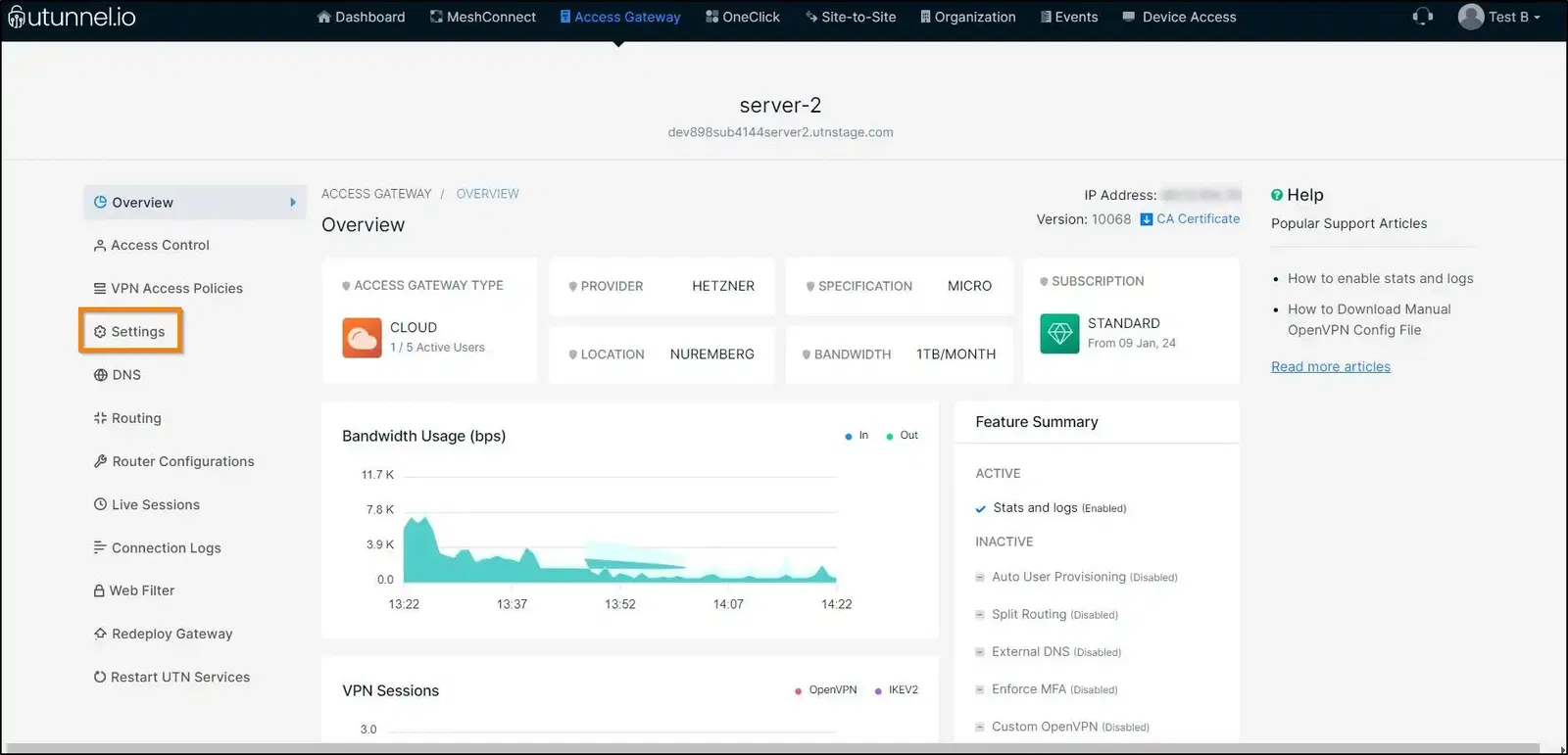 How to enable VPN logs and stats server overview page