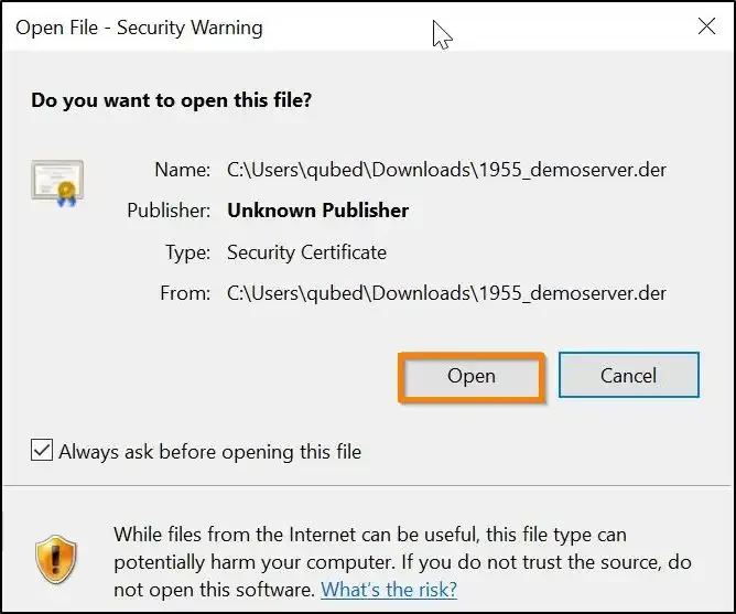 install CA certificate in Windows download prompt