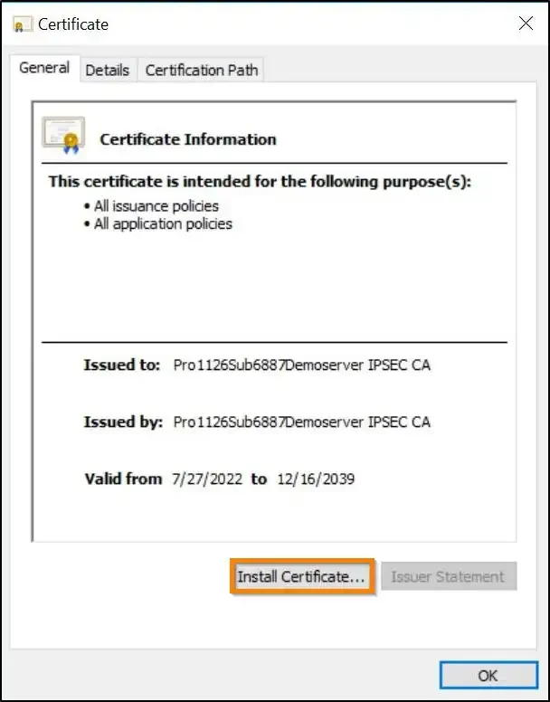 downloaded CA certificate