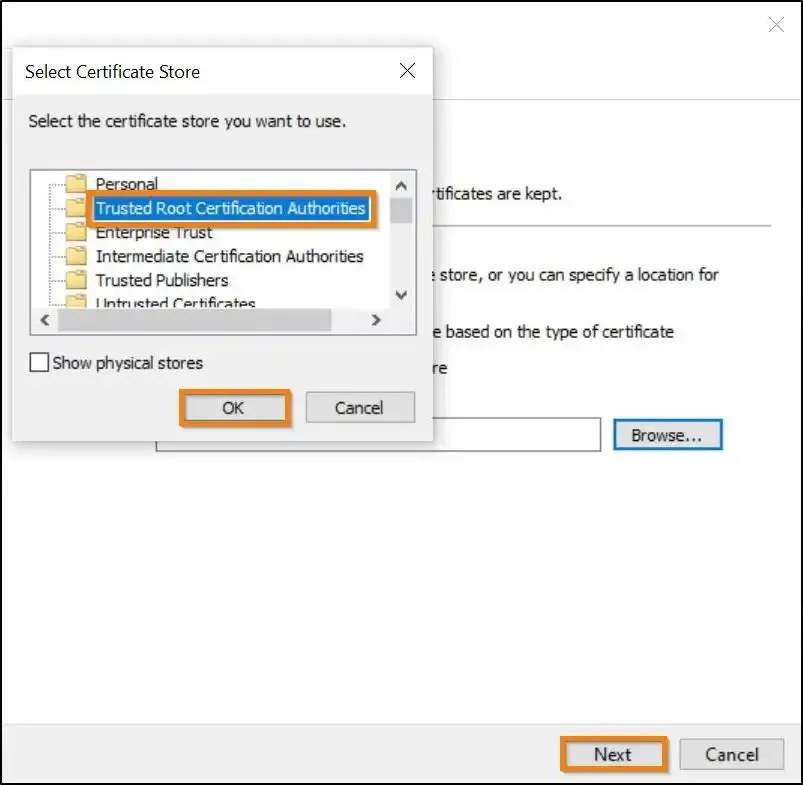 CA certificate install store selection II