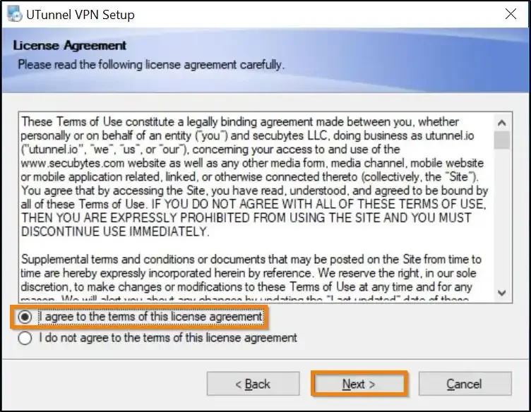 How to install VPN client on Windows 10 or 11 license agreement