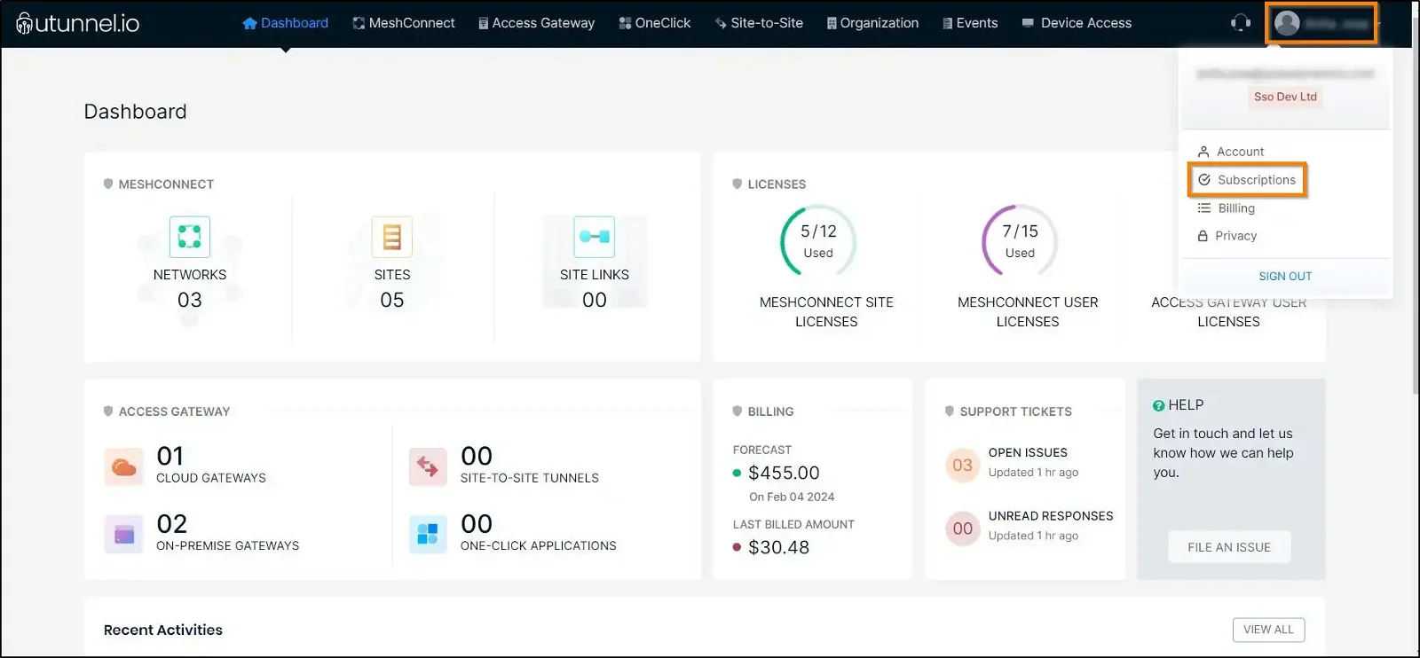 How to manage MeshConnect subscription UTunnel dashboard