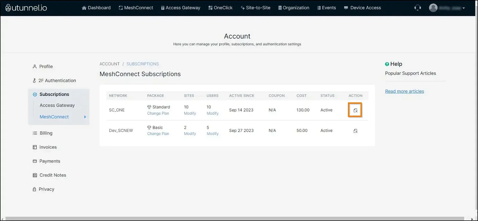 How to manage MeshConnect subscription confirm subscription cancellation