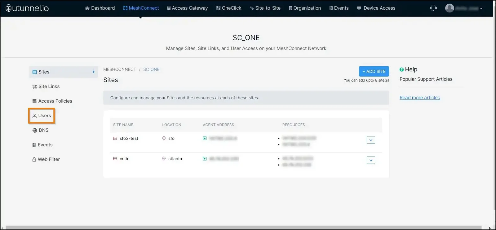 How to manage users on a MeshConnect network navigate to Users page
