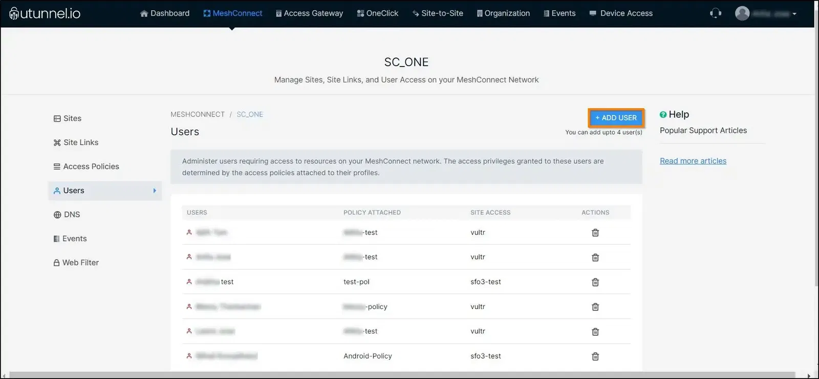 How to manage users on a MeshConnect network add users