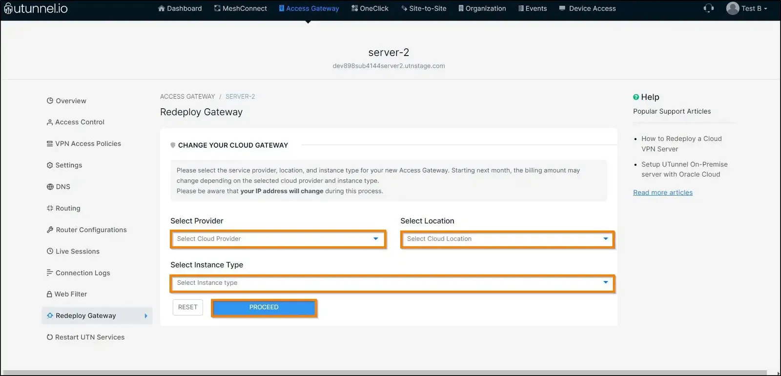 redeploy coud vpn server configuration change screen