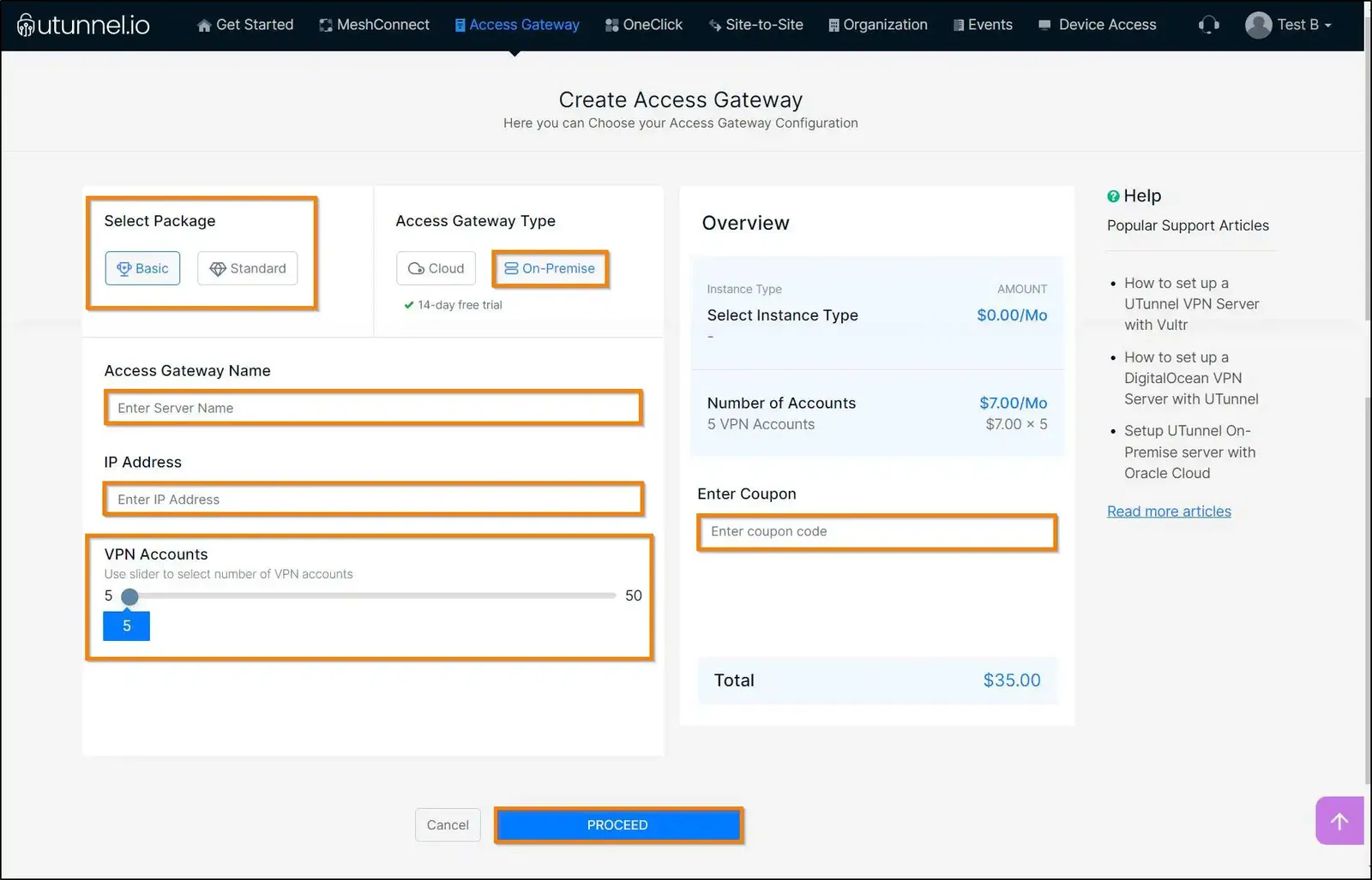 exoscale vpn create server form