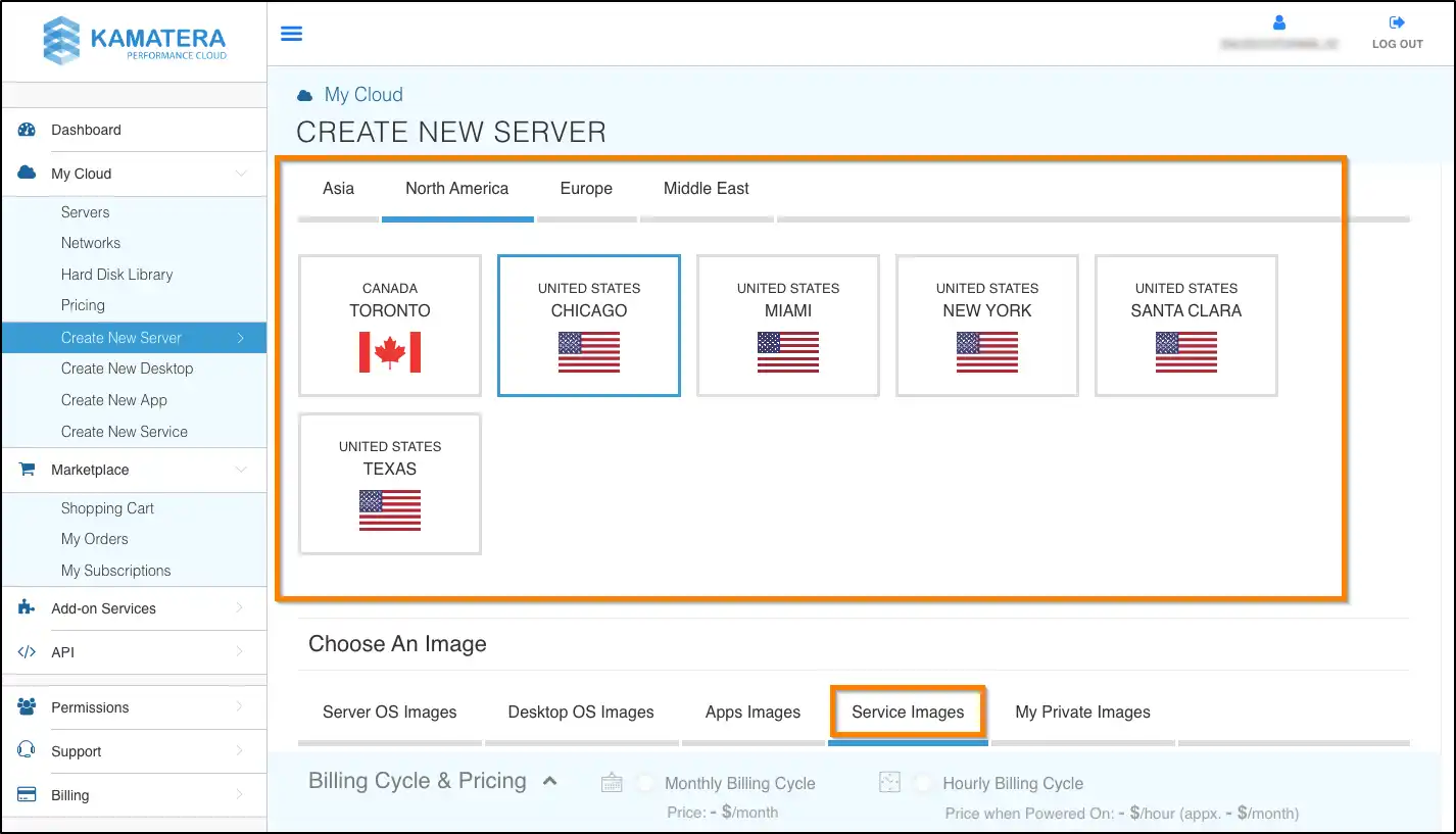 utunnel vpn with kamatera - create server page