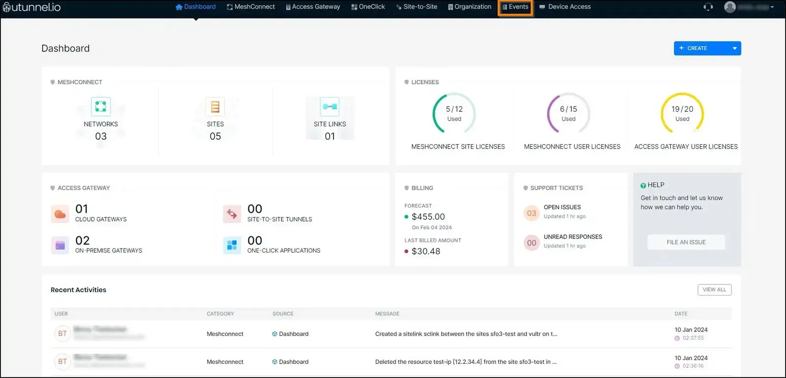 How to view event logs on UTunnel account dashboard