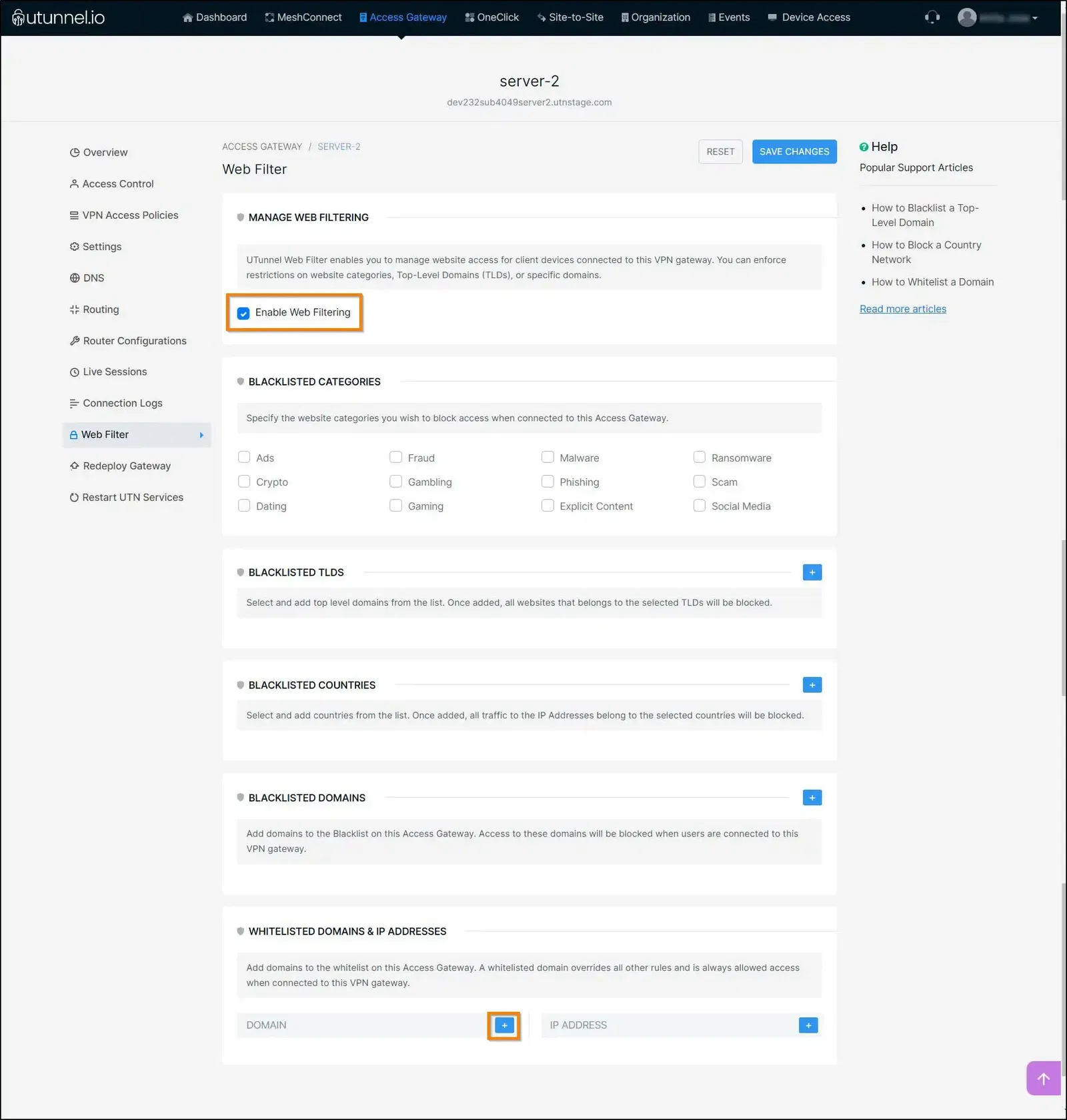 How to whitelist a domain on your VPN enable web filter