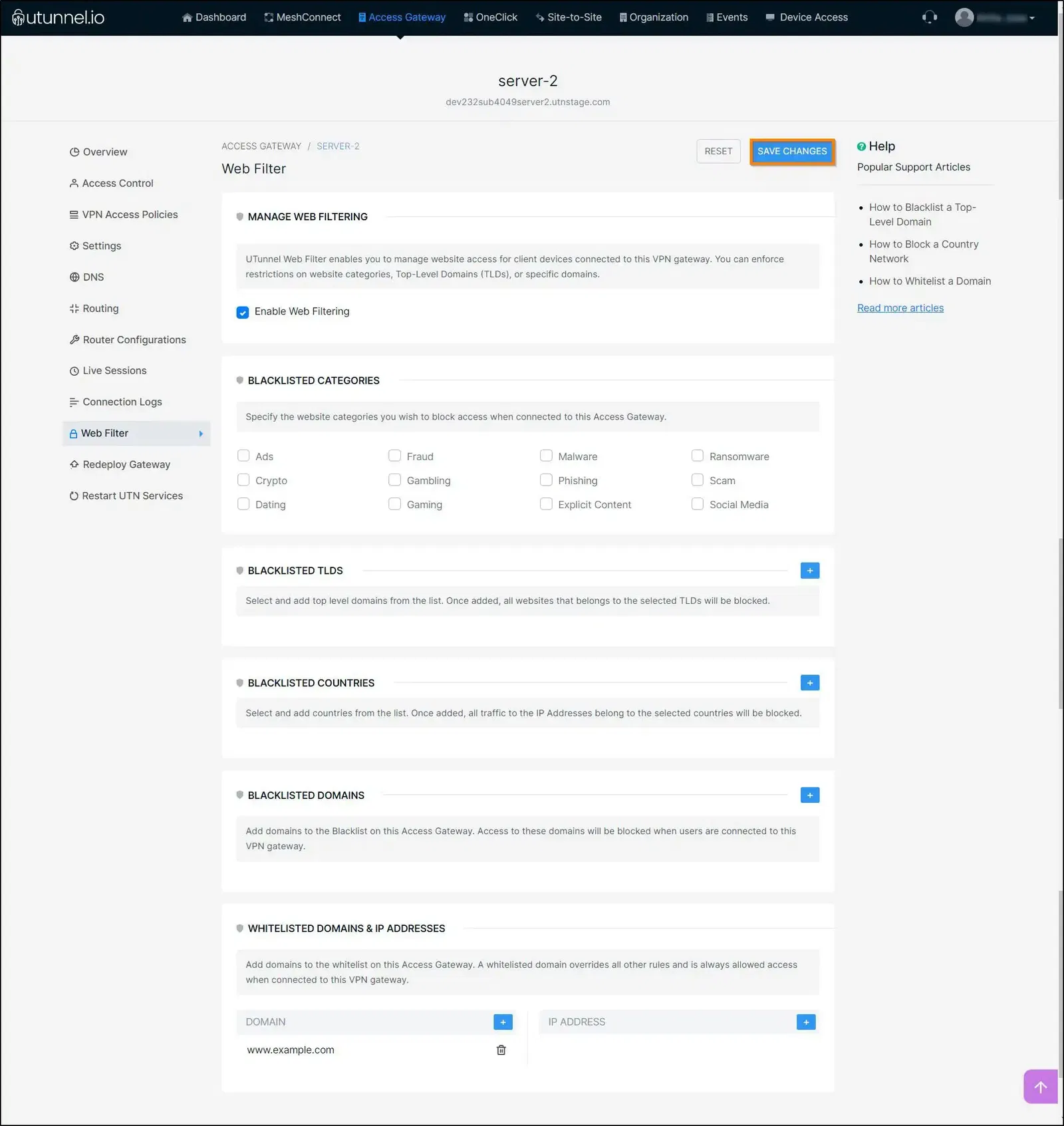 How to whitelist a domain on your VPN save changes