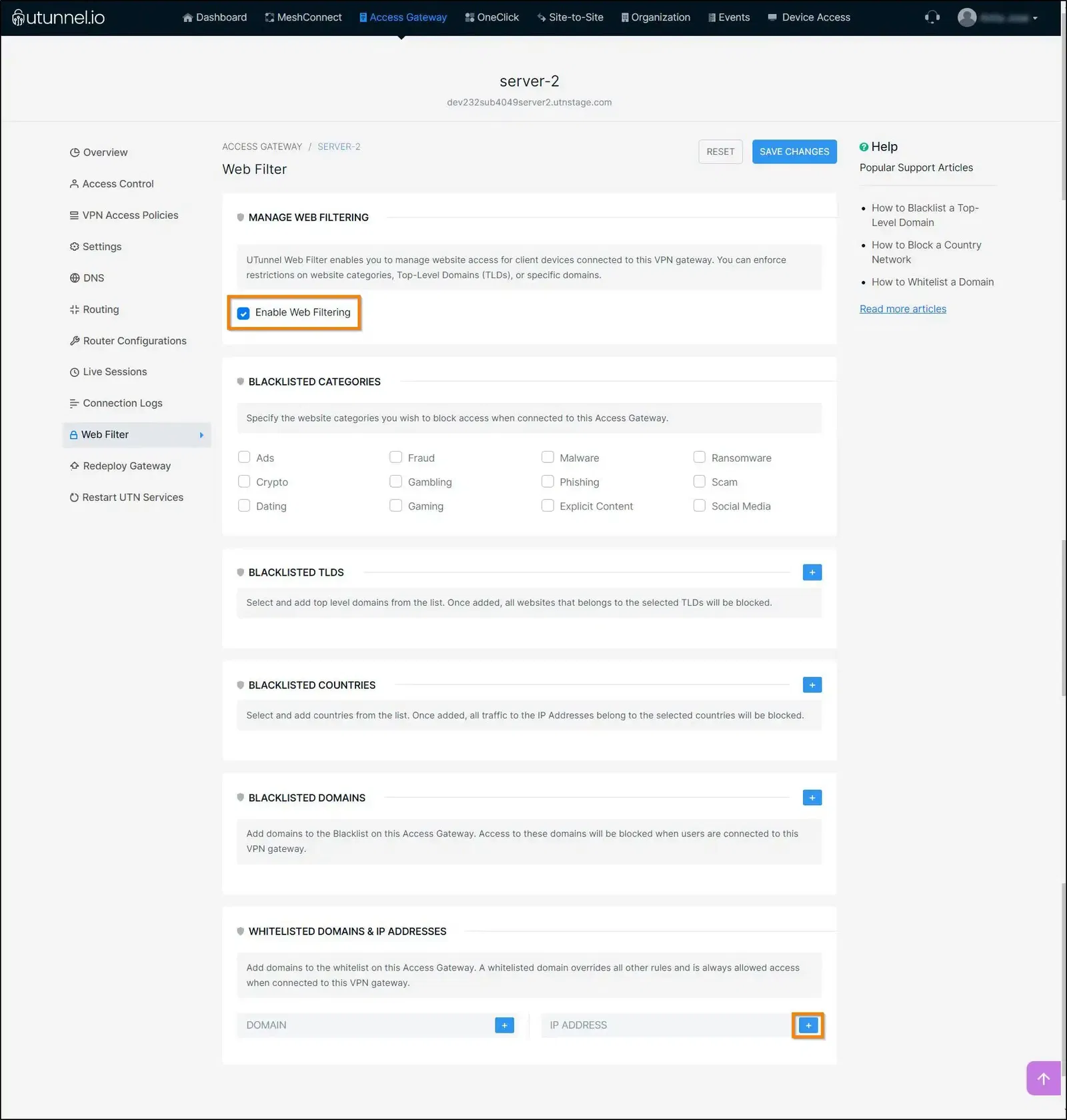 How to whitelist an IP address on your VPN enable web filter