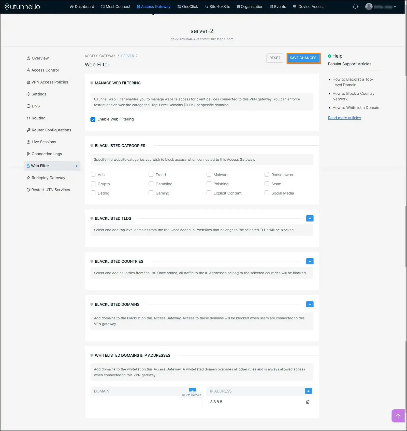 How to whitelist an IP address on your VPN save changes