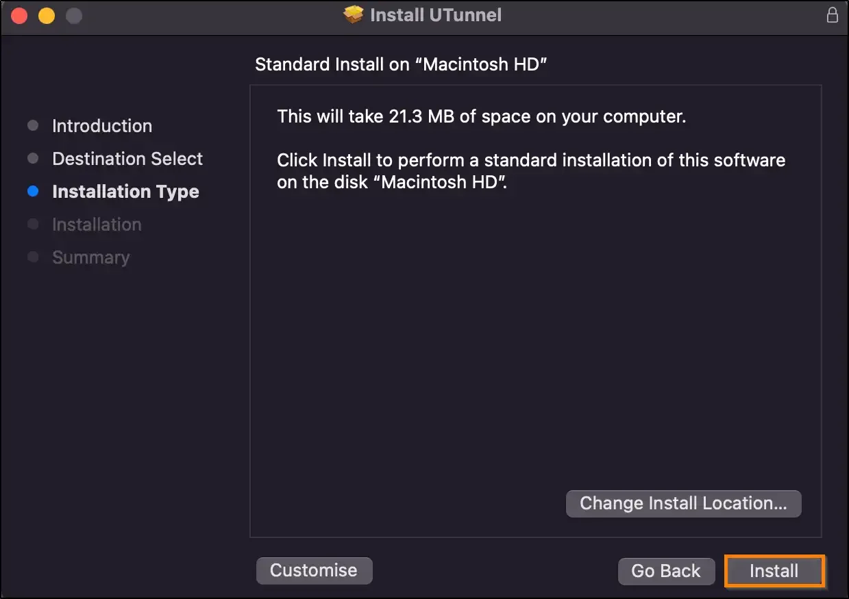 macos vpn client installation type selection