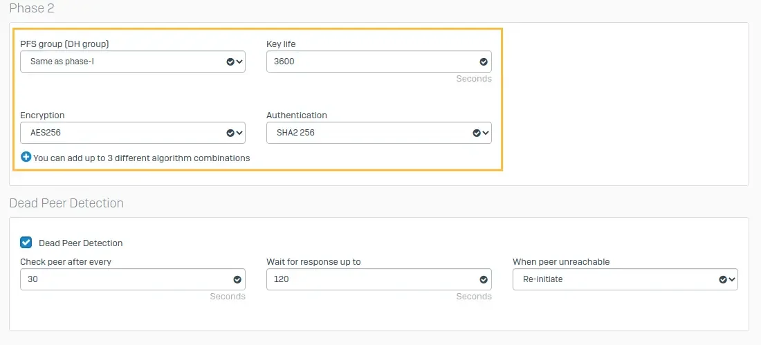 setup site-to-site tunnel with Sophos XG firewall policy parameters