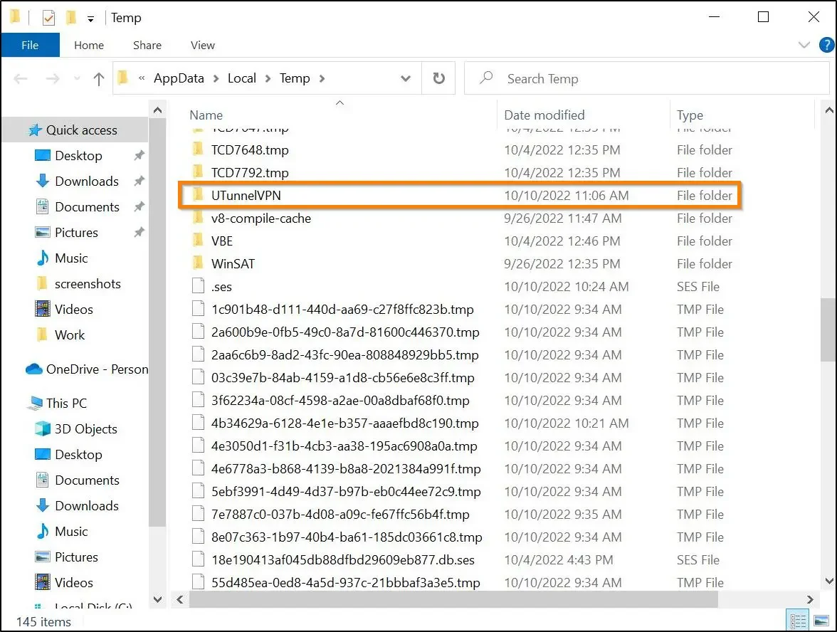How to Access VPN Client Application Logs on Windows select UTunnelVPN from the folder list