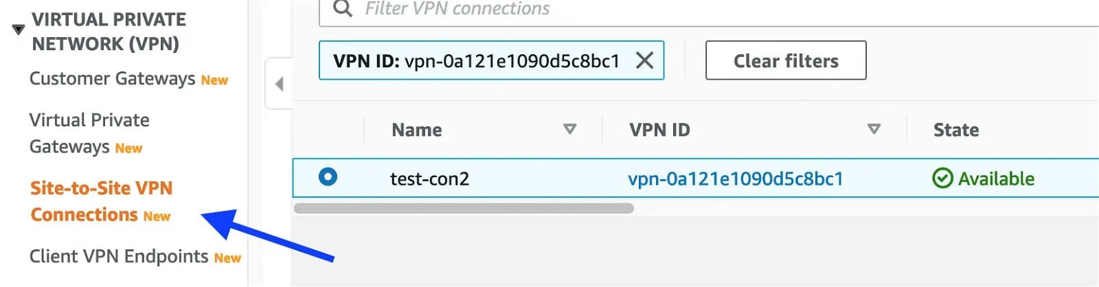 Setup site-to-site tunnel with AWS Virtual Private Gateway navigate to site-to-site VPN connection