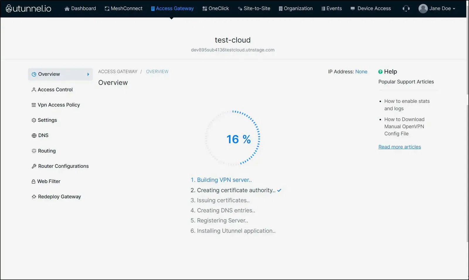 steps to deploy a cloud VPN server server creation