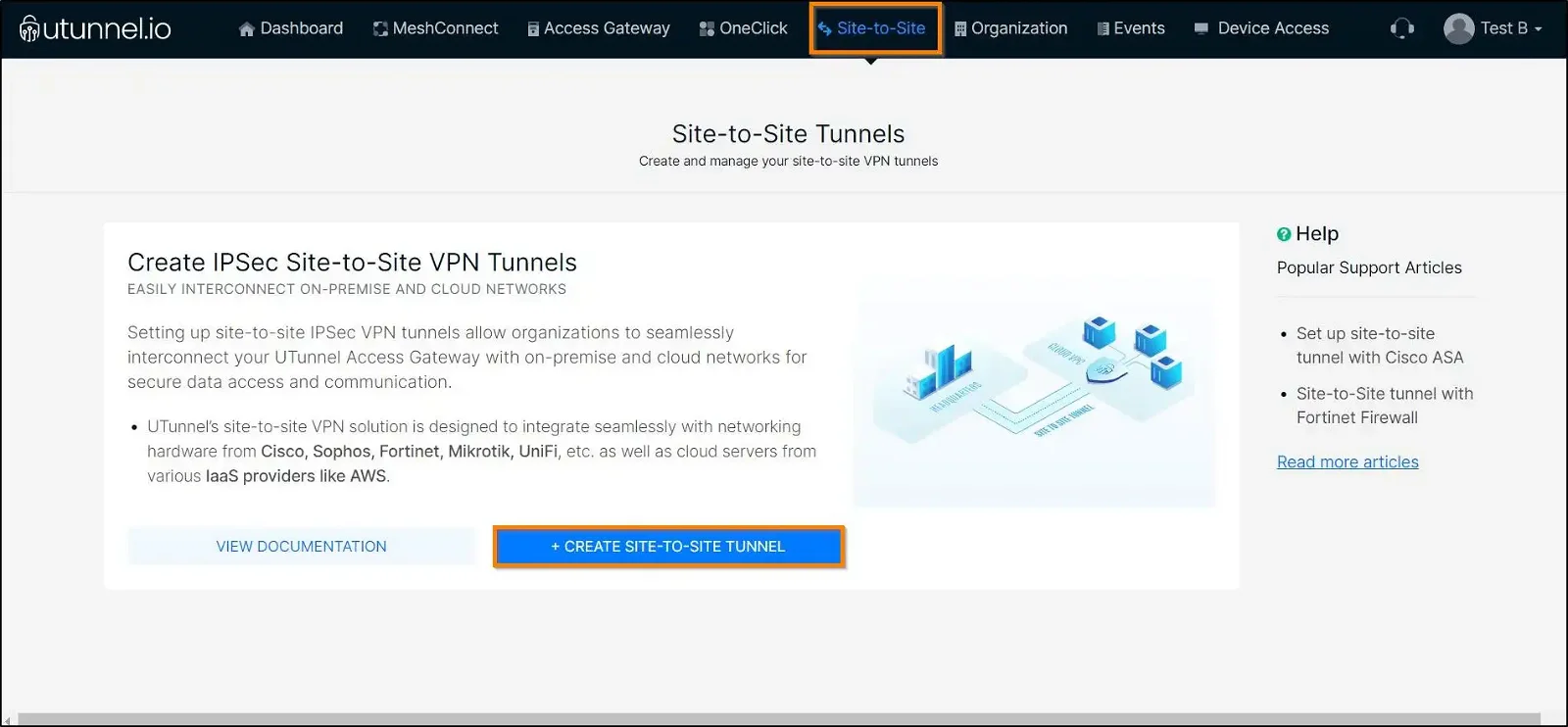 Site-to-Site tunnel with Fortinet Firewall create tunnel