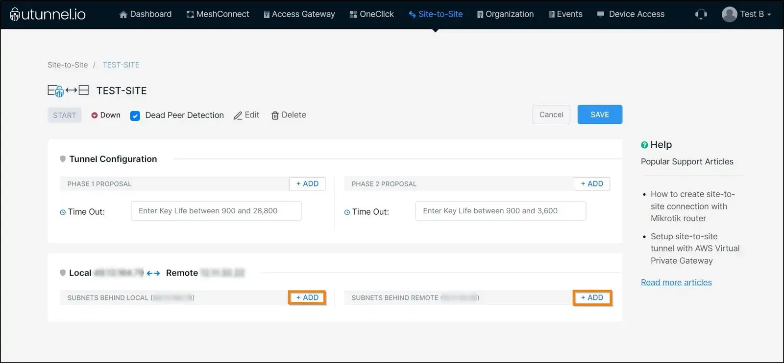 Set up site-to-site tunnel with Cisco ASA define remote and local networks