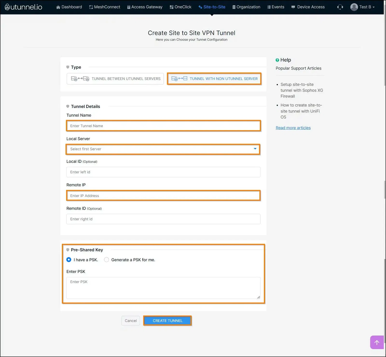 How to create site-to-site tunnel with UniFi OS create tunnel with non UTunnel server