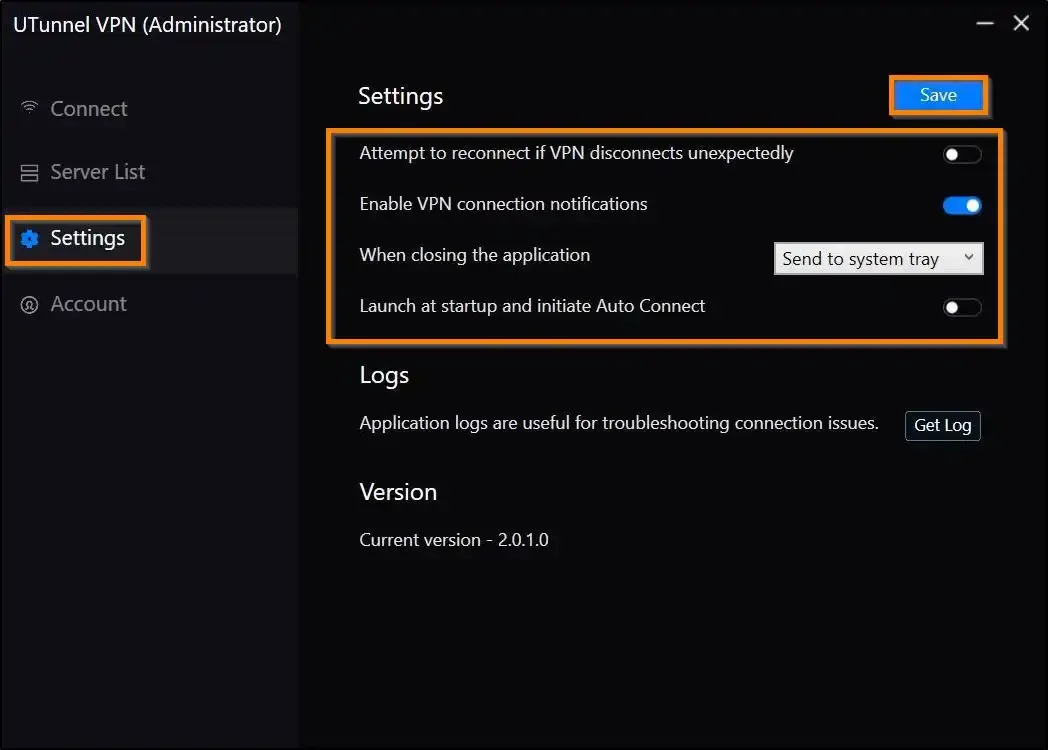 windows vpn client configuration settings screen